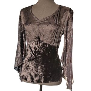 Vintage Y2K Lace Velvet Whimsigoth Babydoll Witchy Vamp Black Blouse Sz M